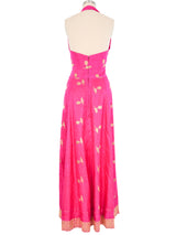 1960s Fuchsia Sari Silk Halter Gown Dress arcadeshops.com