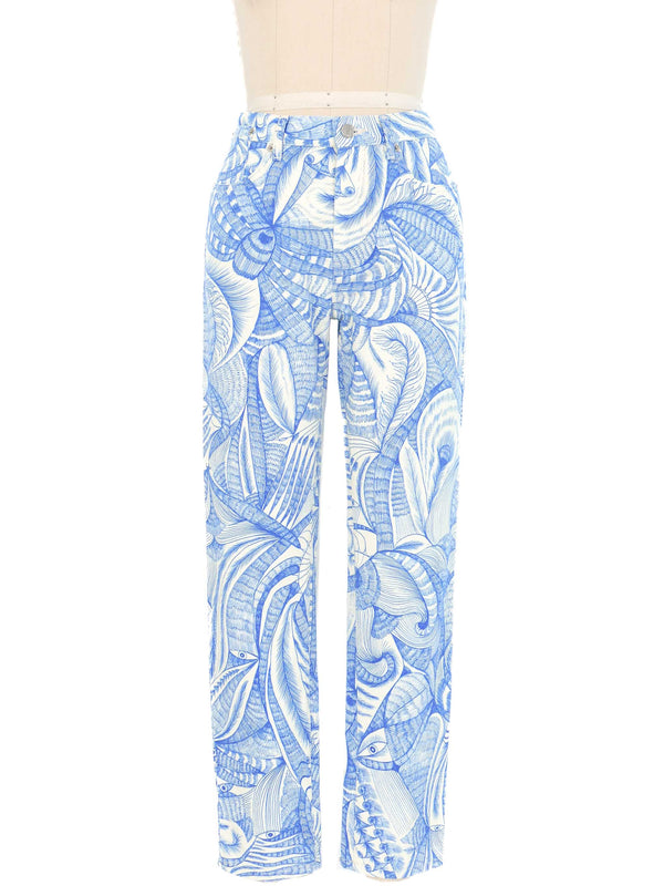 2018 Dries Van Noten Pen Ink Printed Jeans Bottom arcadeshops.com