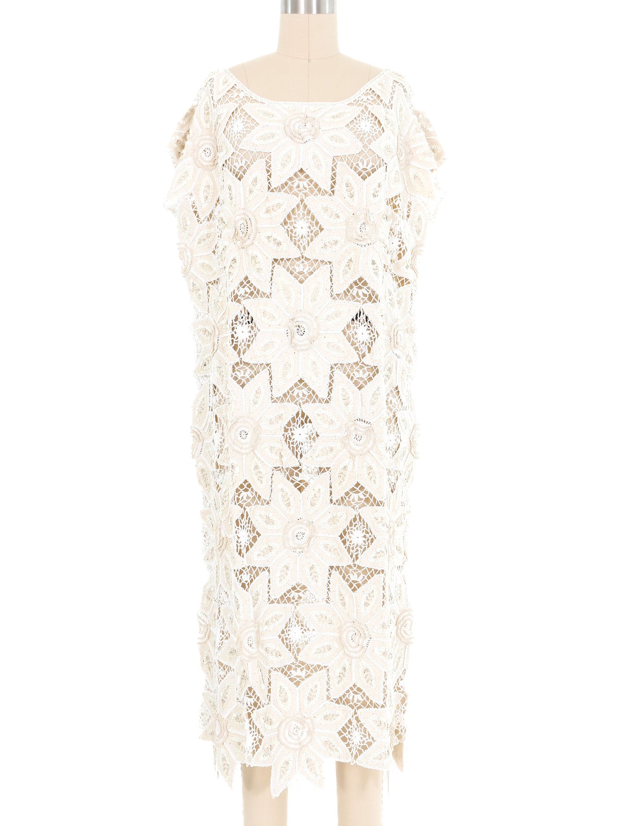 Ivory Sequin Embellished Crochet Maxi Dress