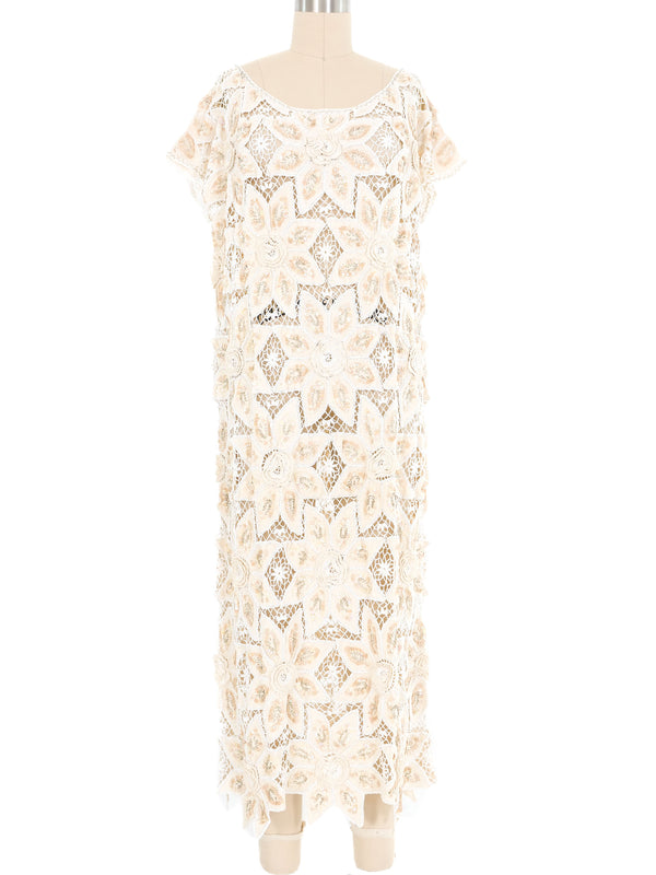 Cream Sequin Embellished Crochet Maxi Dress Dress arcadeshops.com