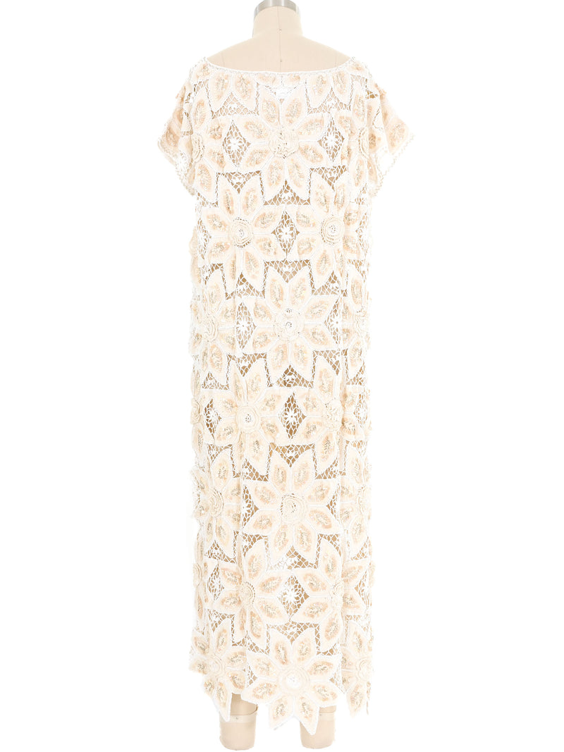 Cream Sequin Embellished Crochet Maxi Dress Dress arcadeshops.com