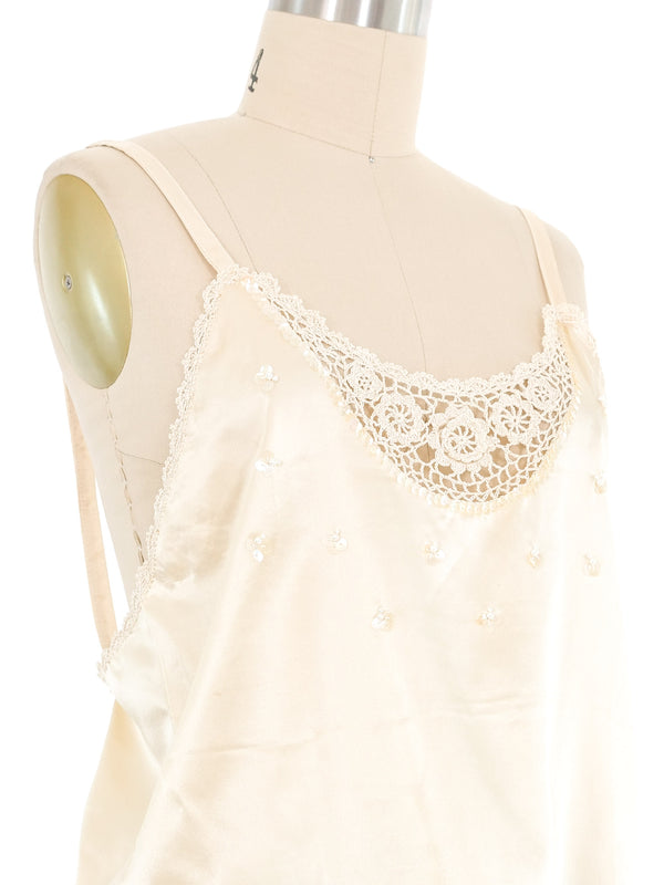 Champagne Crochet Trimmed Silk Cami Top arcadeshops.com