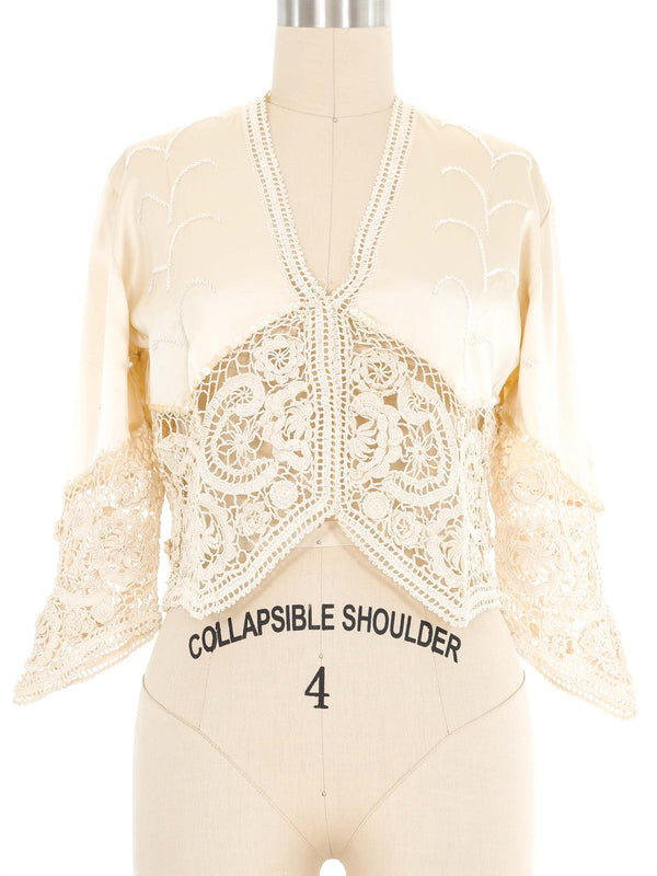 Champagne Crochet And Silk Top Top arcadeshops.com