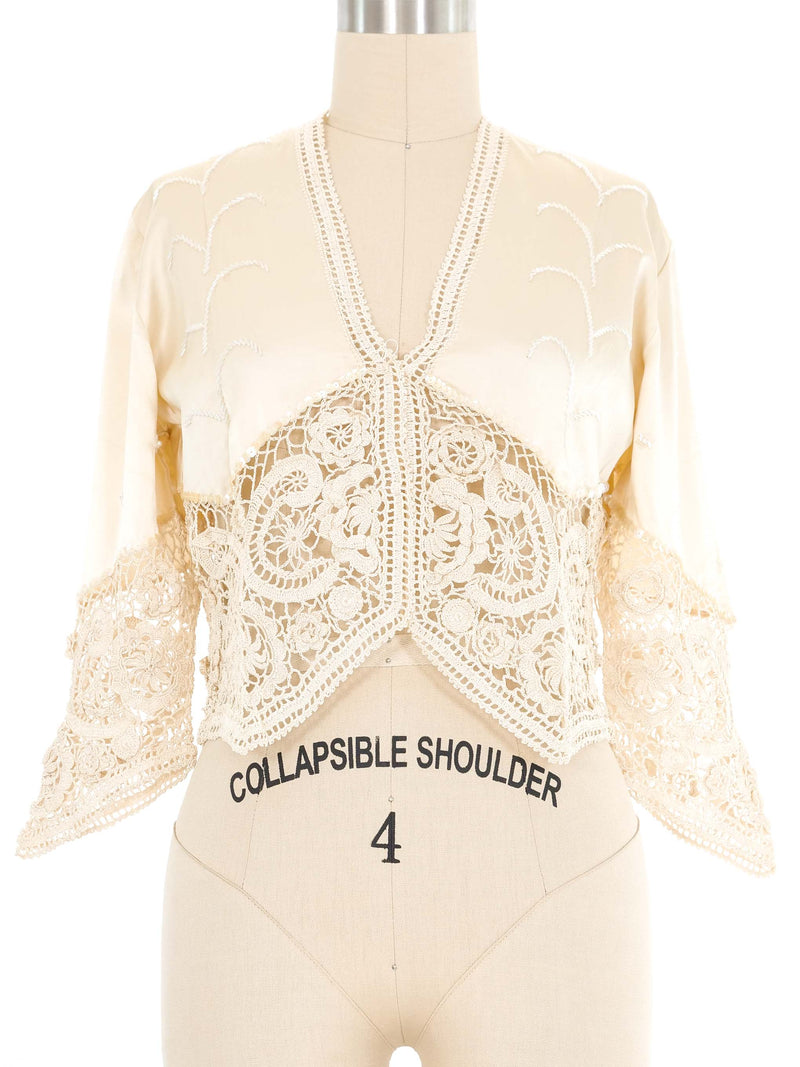 Champagne Crochet And Silk Top Top arcadeshops.com