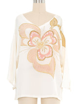 White Embellished Painted Silk Floral Top Top arcadeshops.com