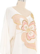 White Embellished Painted Silk Floral Top Top arcadeshops.com