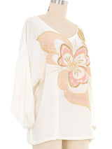 White Embellished Painted Silk Floral Top Top arcadeshops.com