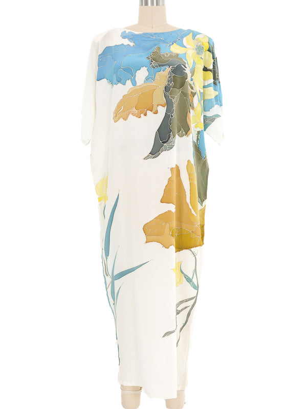 White Painted Silk Floral Maxi Dress Dress arcadeshops.com