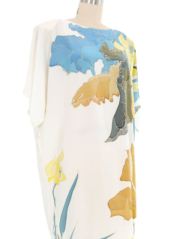 White Painted Silk Floral Maxi Dress Dress arcadeshops.com