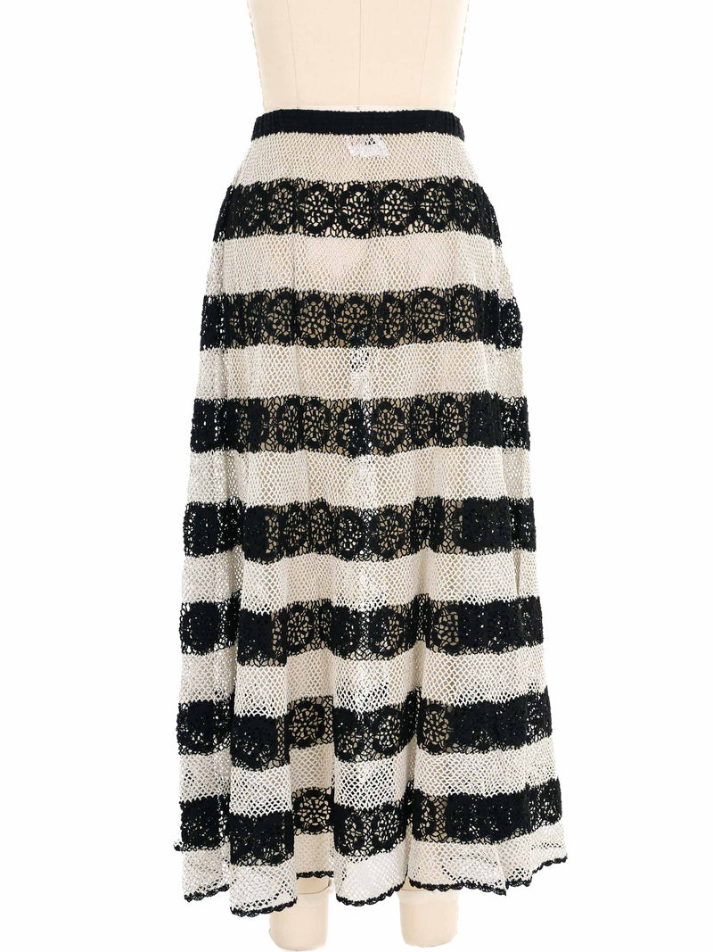 Black And Gray Striped Crochet Maxi Skirt Bottom arcadeshops.com