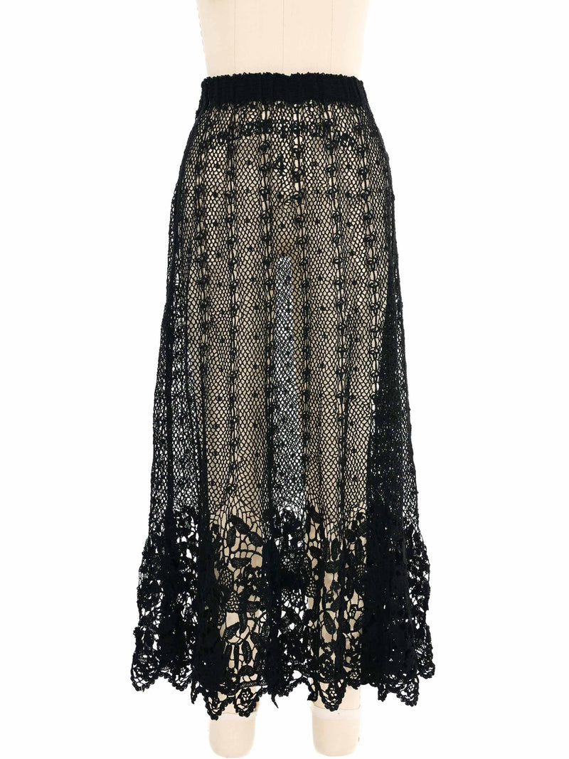 Black Crochet Midi Skirt Bottom arcadeshops.com