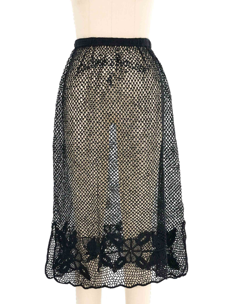 Black Net Crochet Midi Skirt Bottom arcadeshops.com