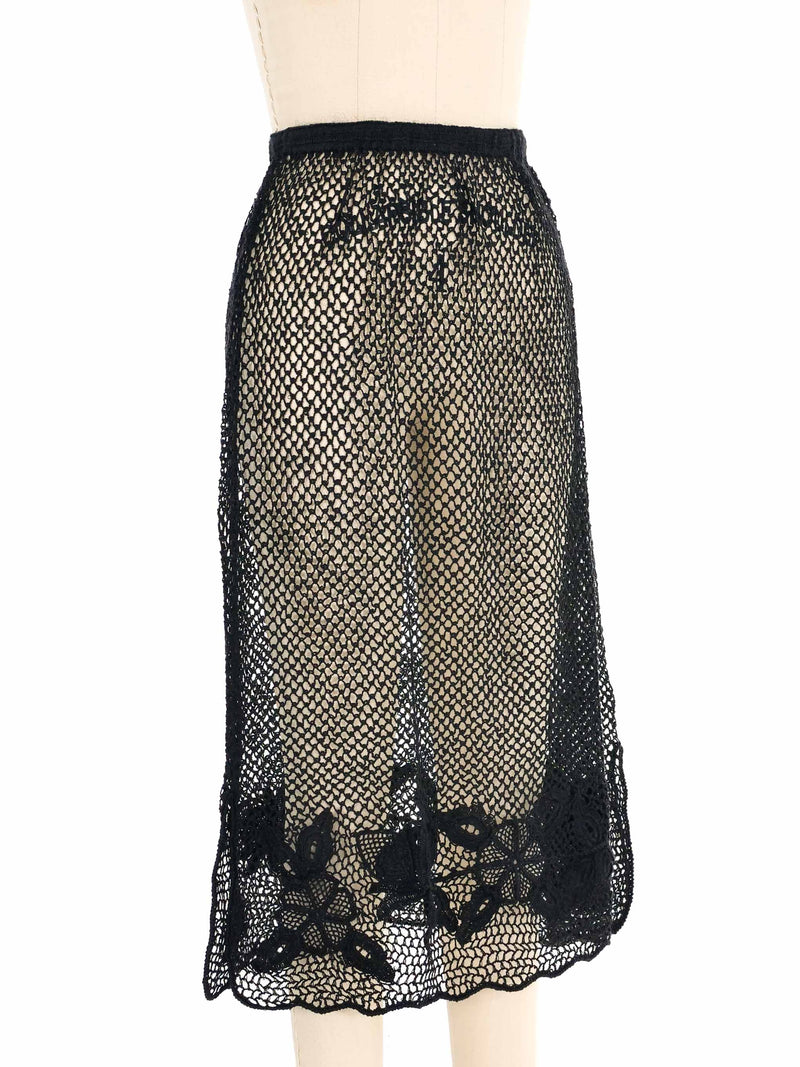 Black Net Crochet Midi Skirt Bottom arcadeshops.com