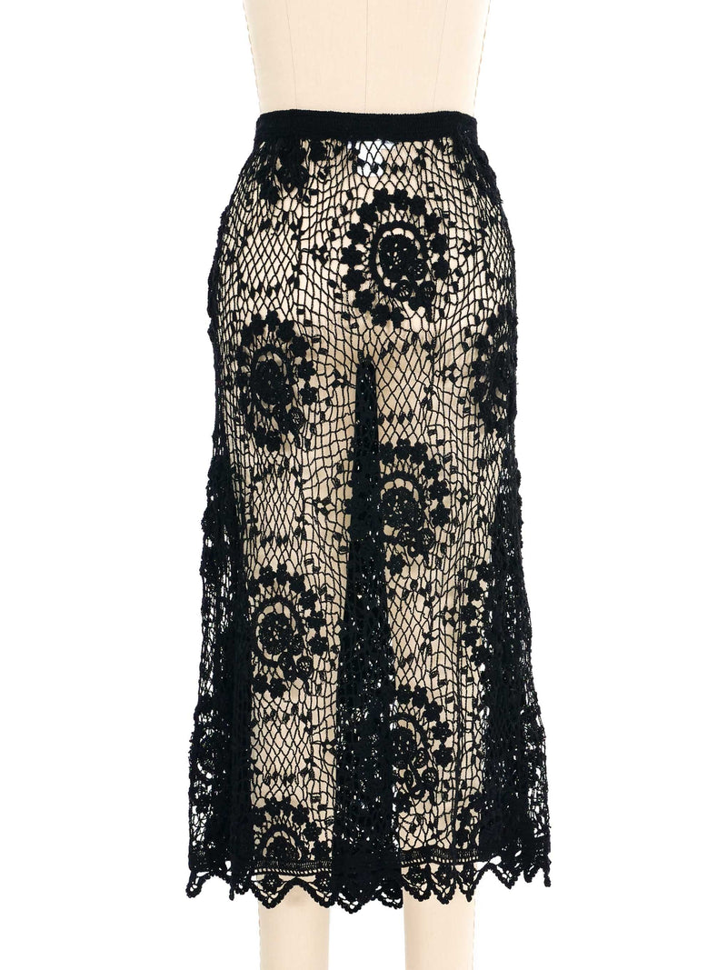 Black Floral Crochet Midi Skirt Bottom arcadeshops.com