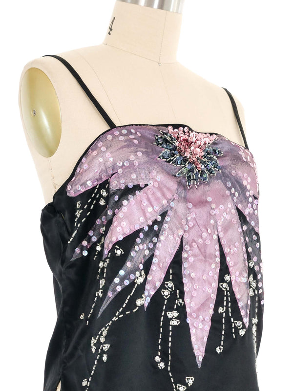 Black Embellished Painted Floral Silk Cami Top arcadeshops.com