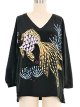 Black Embellished Painted Fish Silk Top Top arcadeshops.com
