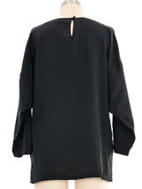 Black Embellished Painted Fish Silk Top Top arcadeshops.com