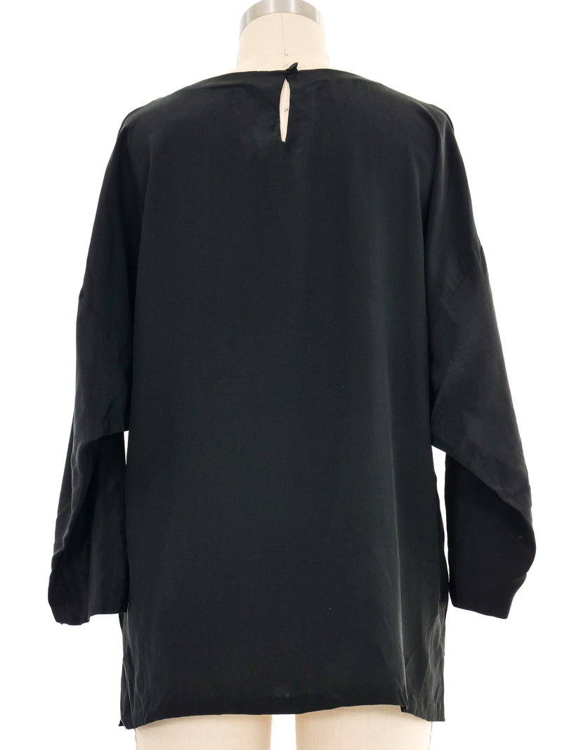 Black Embellished Painted Fish Silk Top Top arcadeshops.com