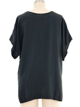 Black Embellished Floral Silk Short Sleeve Top Top arcadeshops.com