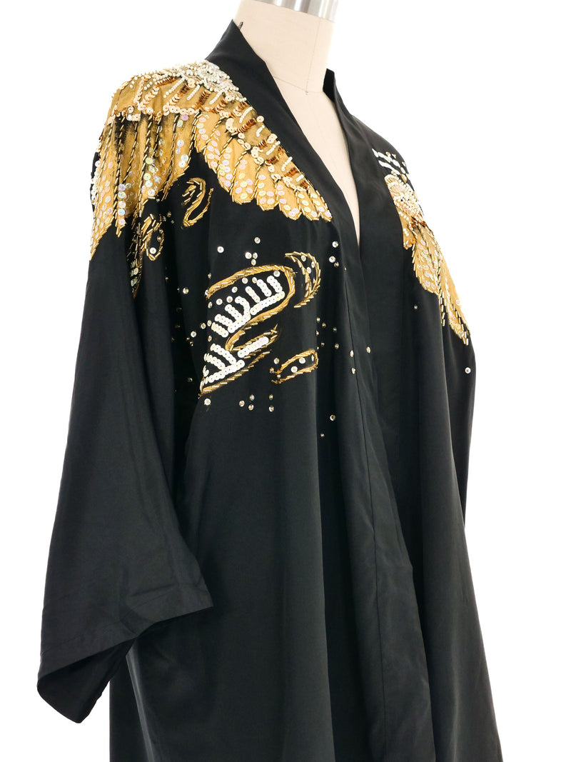 Painted Robe Black Painted Embellished Silk Robe