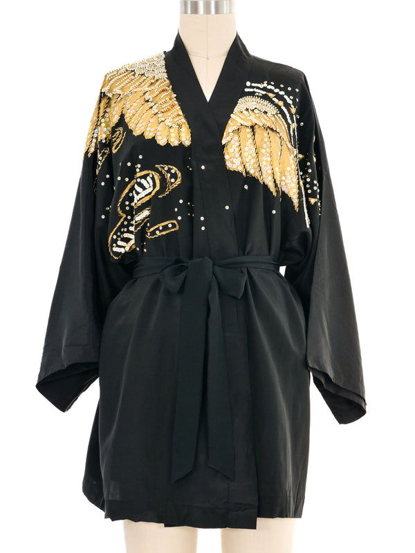 Black Painted Embellished Silk Robe Jacket arcadeshops.com