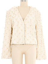 Cream Cropped Lattice Crochet Jacket Jacket arcadeshops.com