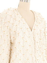 Cream Cropped Lattice Crochet Jacket Jacket arcadeshops.com