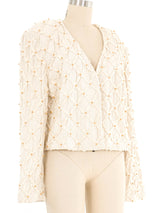 Cream Cropped Lattice Crochet Jacket Jacket arcadeshops.com