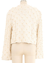 Cream Cropped Lattice Crochet Jacket Jacket arcadeshops.com