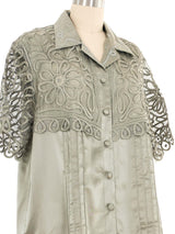 Sage Satin Crochet Overlay Blouse Top arcadeshops.com