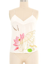 White Floral Embellished Silk Cami Top arcadeshops.com