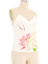 White Floral Embellished Silk Cami Top arcadeshops.com