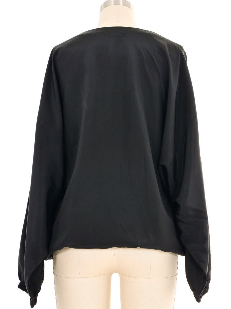 Black Embellished Painted Bird Silk Tunic Top arcadeshops.com