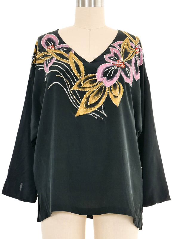 Black Painted Floral Silk Top Top arcadeshops.com