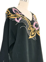 Black Painted Floral Silk Top Top arcadeshops.com