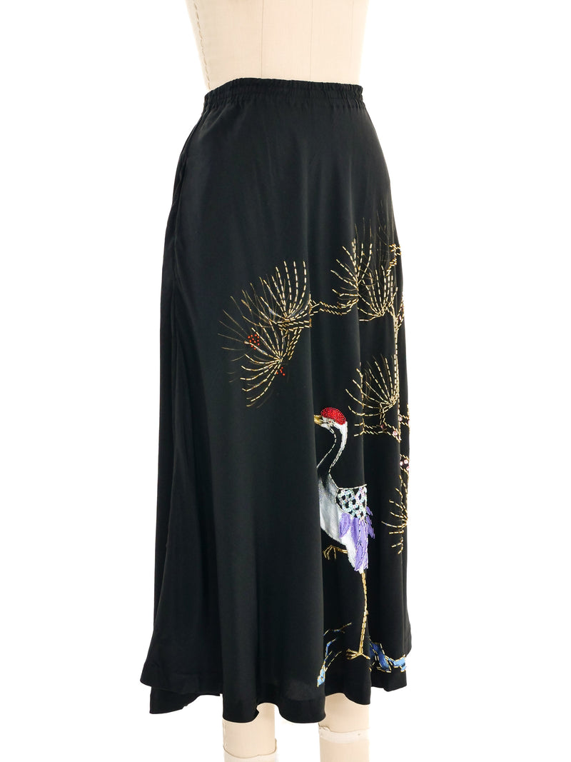 Black Embellished Crane Silk Skirt Bottom arcadeshops.com