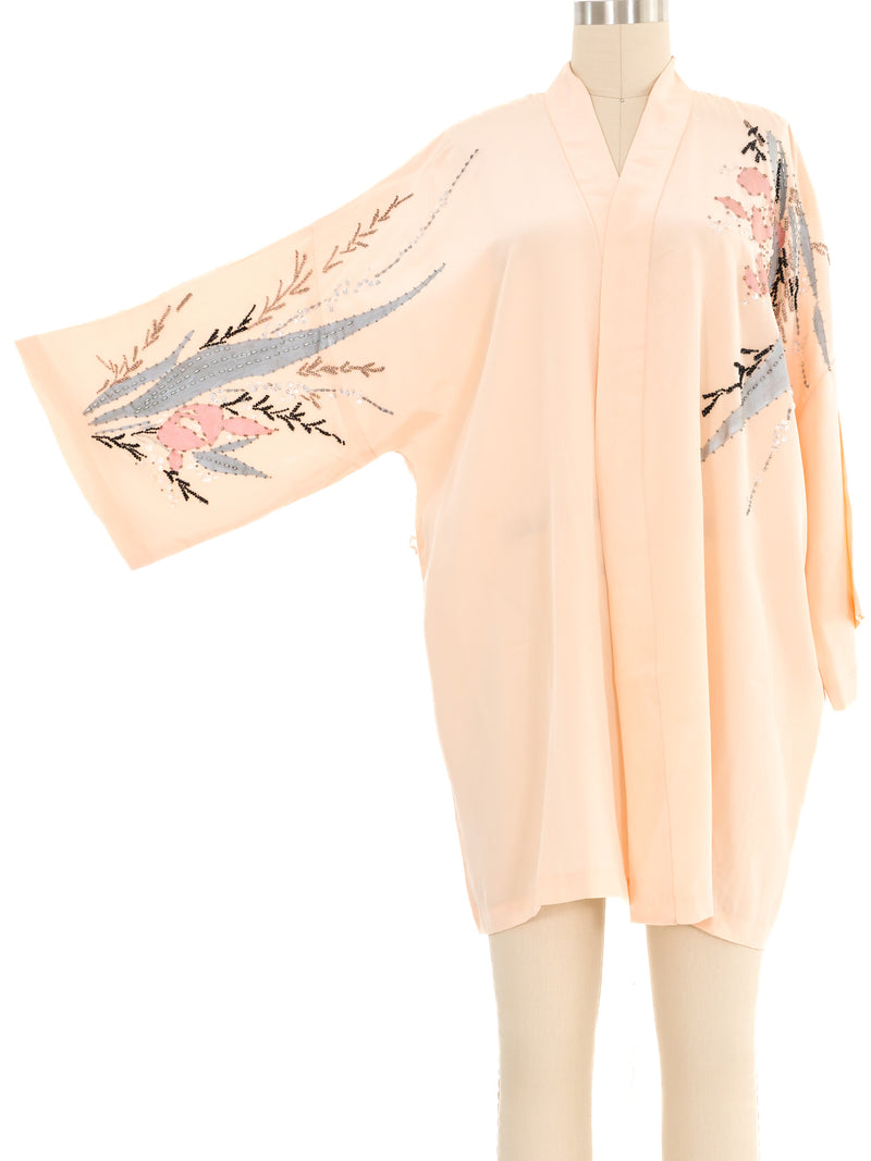 Blush Embellished Silk Robe Jacket arcadeshops.com