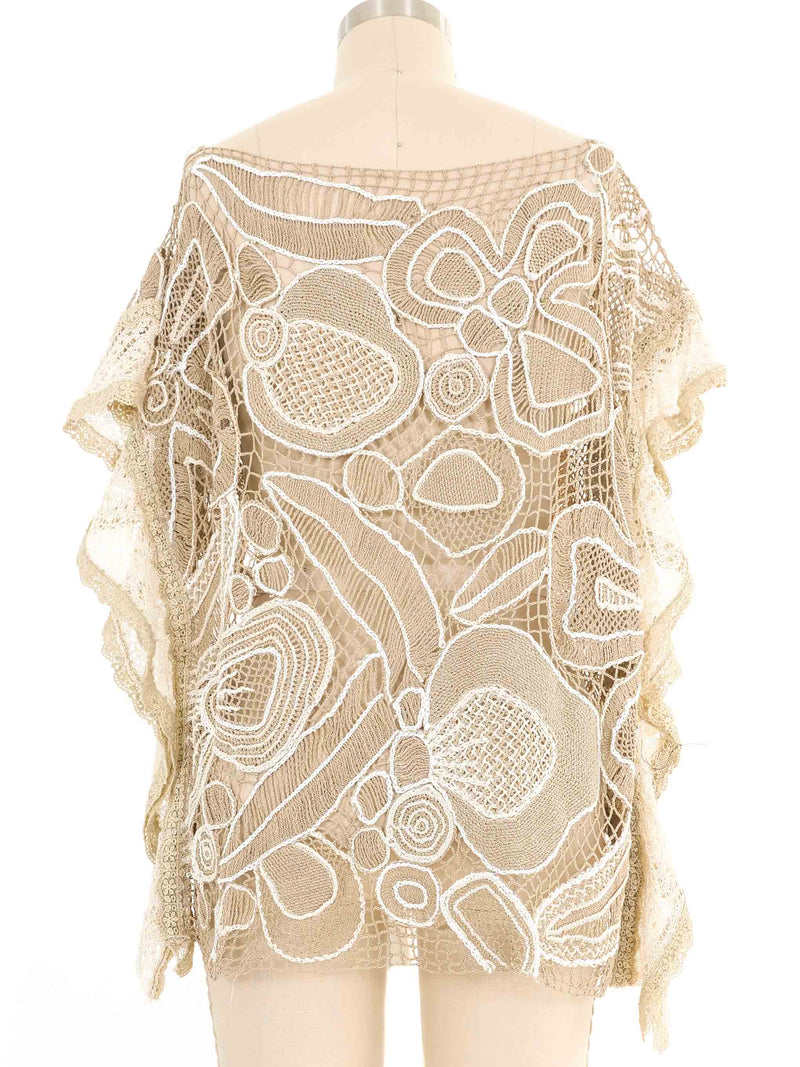 Beige Lace Trimmed Floral Crochet Top Top arcadeshops.com