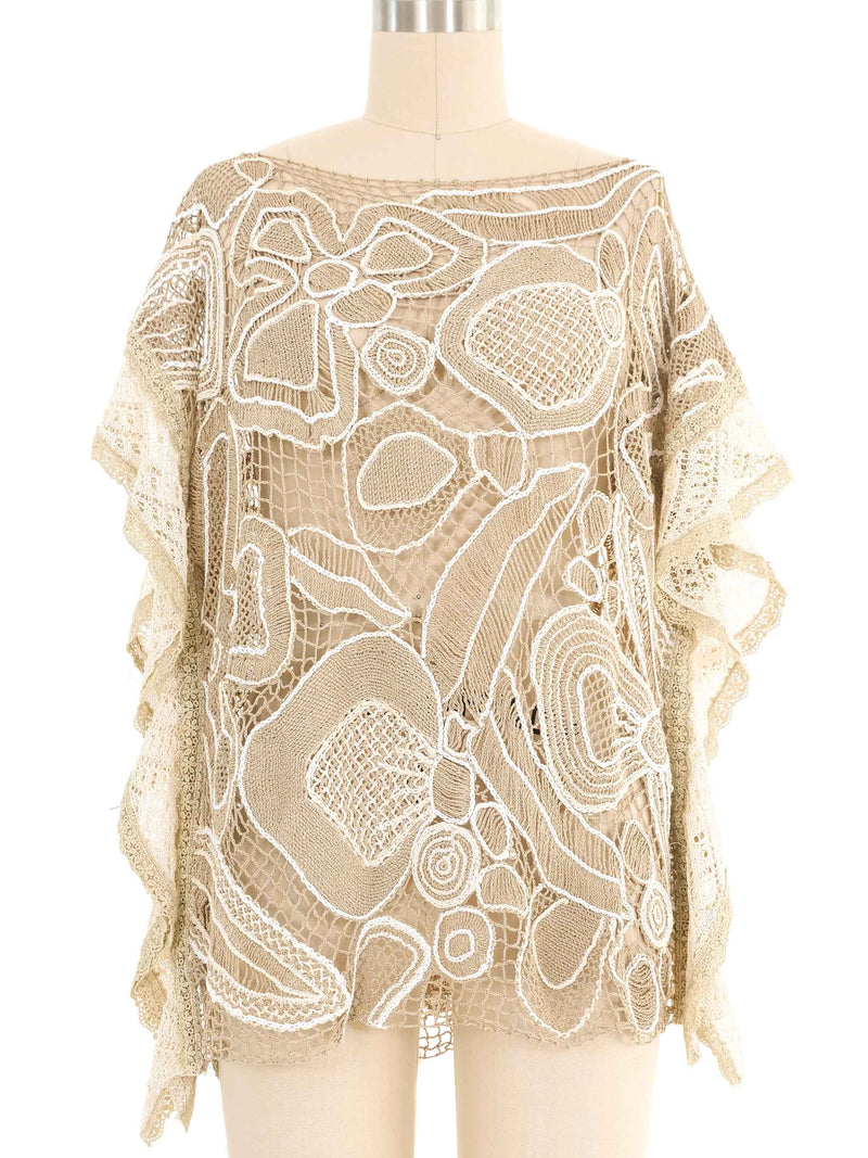 Beige Lace Trimmed Floral Crochet Top Top arcadeshops.com