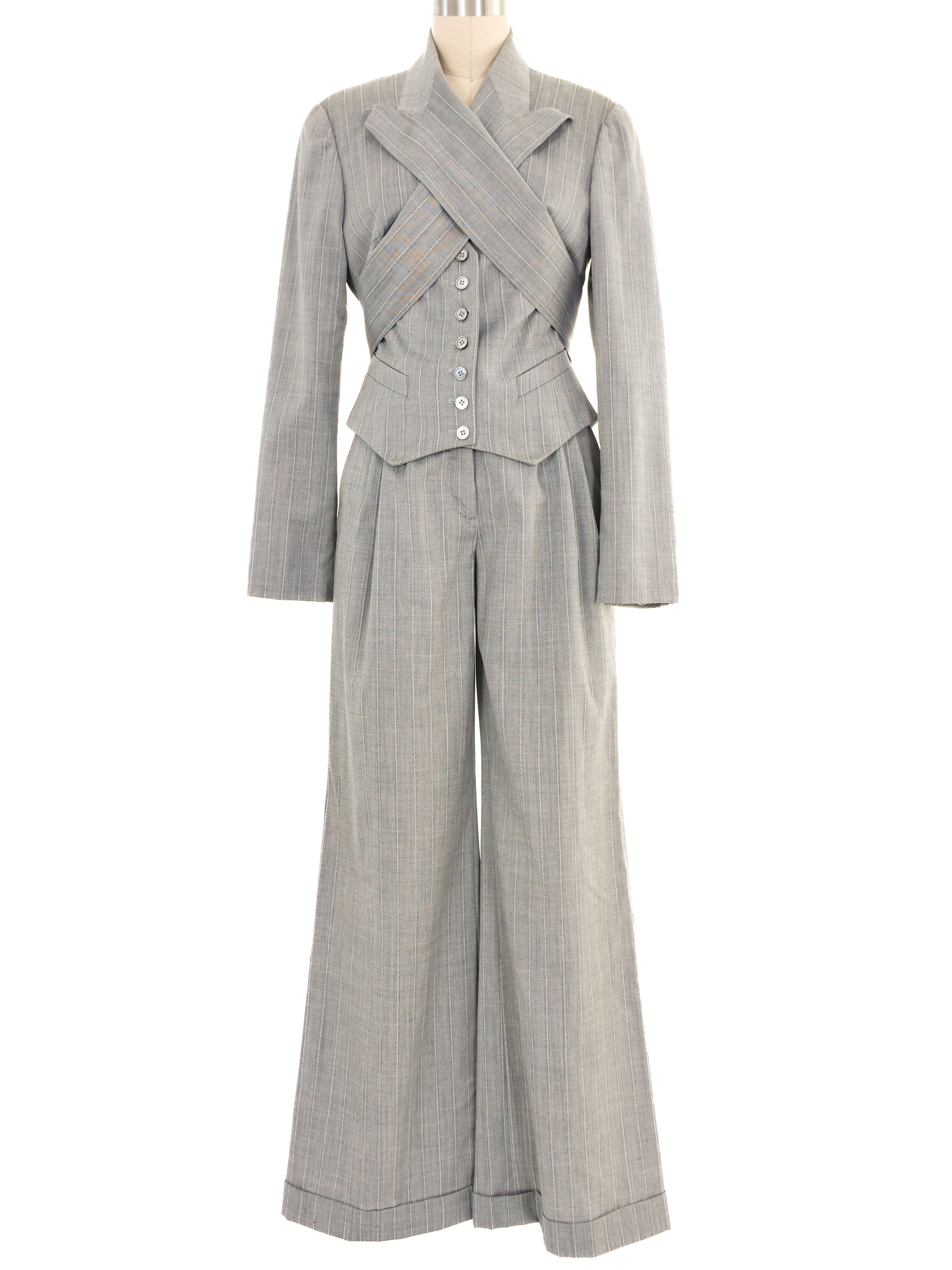 2005 Alexander McQueen Pinstripe Pant Suit