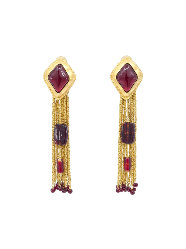 Fringed Ruby Glass Earrings Accessory arcadeshops.com