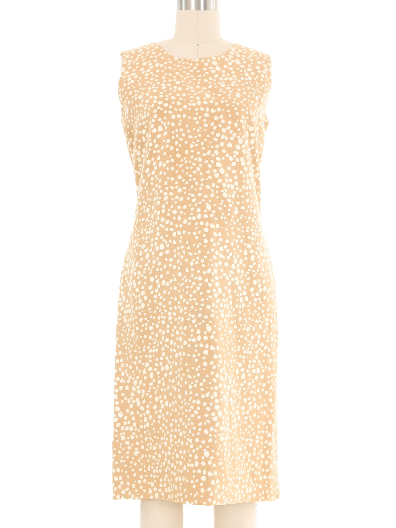 1990s Yves Saint Laurent Dot Printed Silk Sheath Dress