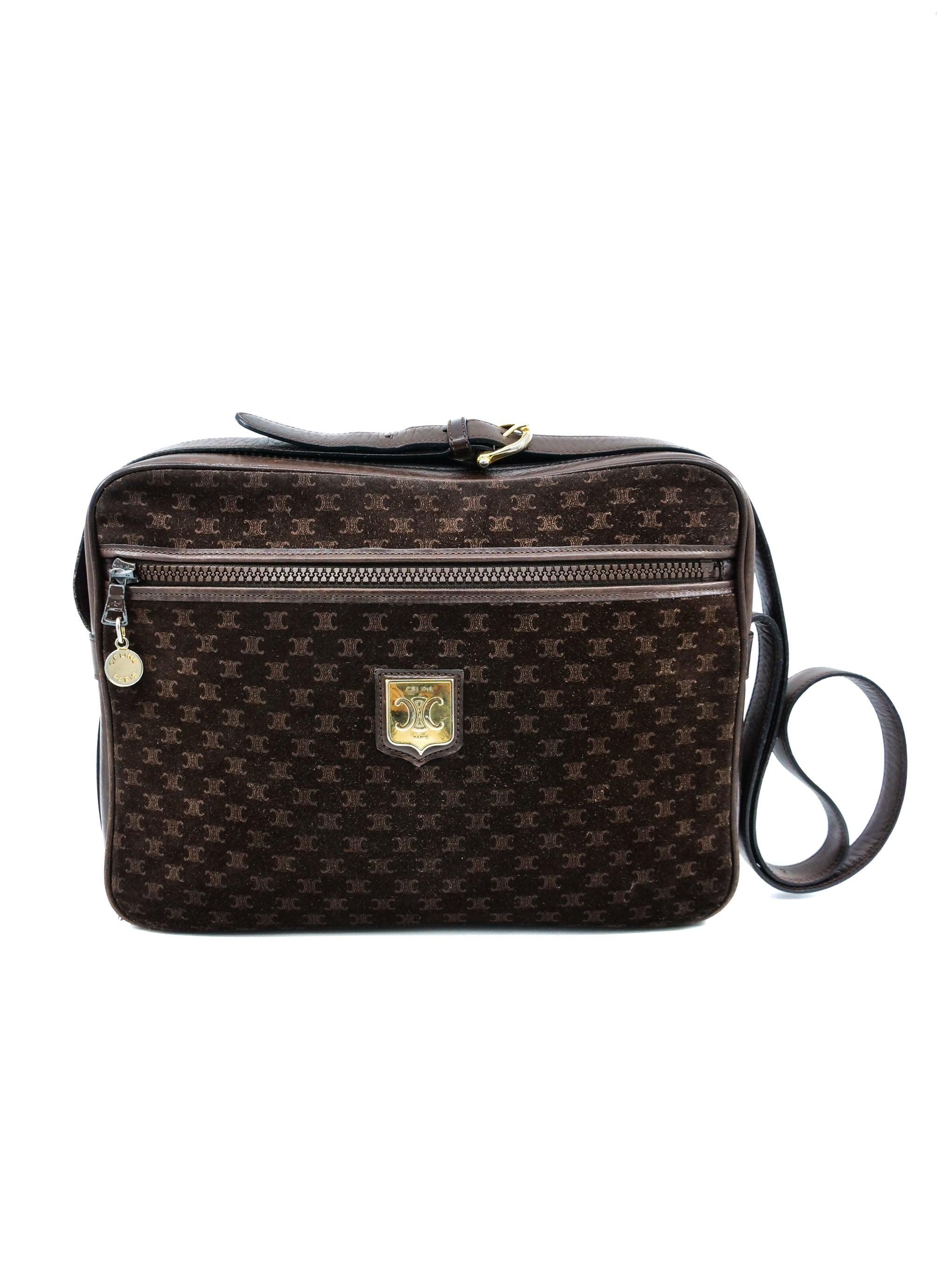 Celine Triomphe Suede Monogram Shoulder Bag Celine Triomphe Suede Monogram Shoulder Bag
