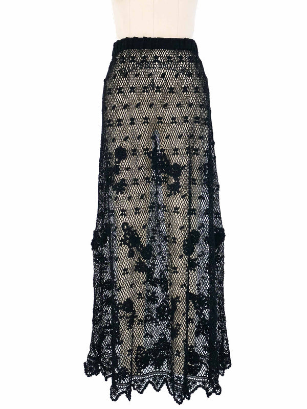 Black Floral Mesh Crochet Maxi Skirt Bottom arcadeshops.com