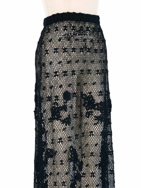 Black Floral Mesh Crochet Maxi Skirt Bottom arcadeshops.com