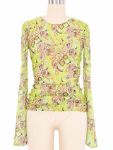 Emilio Pucci Printed Mesh Long Sleeve Top Top arcadeshops.com