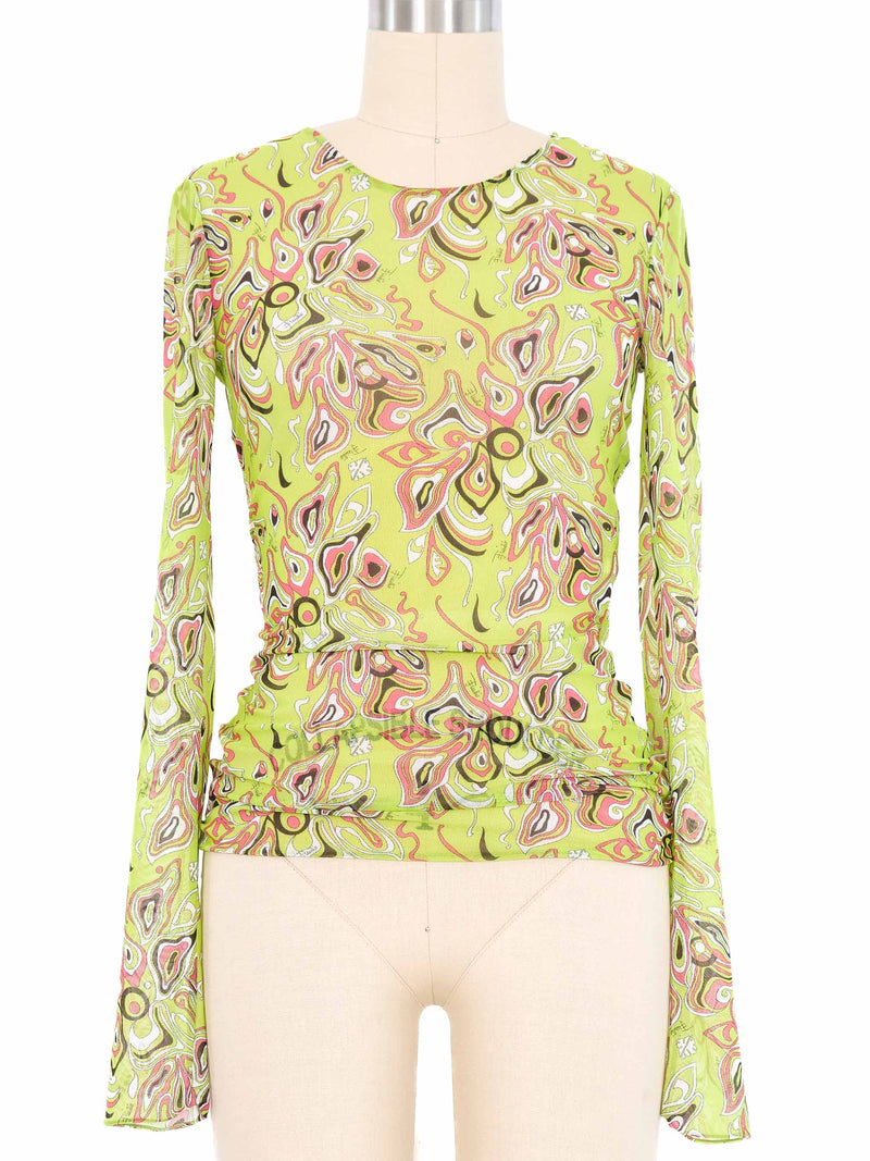 Emilio Pucci Printed Mesh Long Sleeve Top Top arcadeshops.com