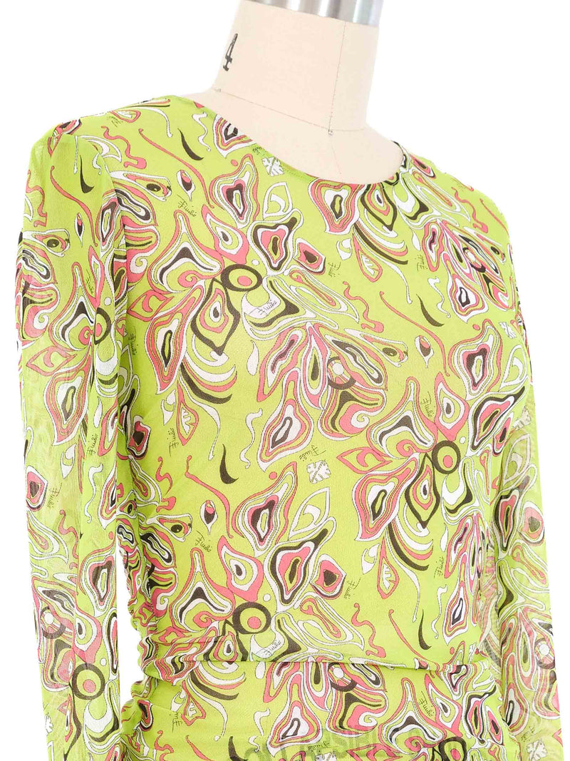 Emilio Pucci Printed Mesh Long Sleeve Top Top arcadeshops.com