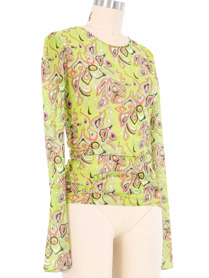 Emilio Pucci Printed Mesh Long Sleeve Top Top arcadeshops.com