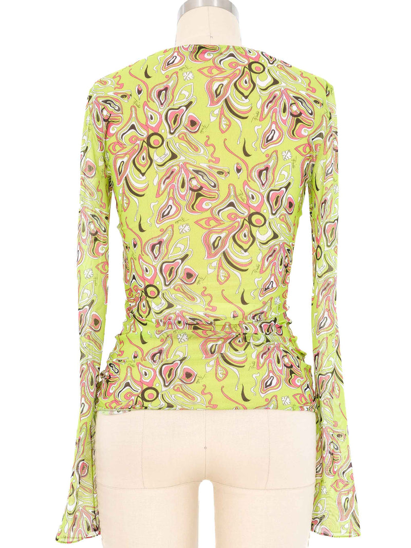 Emilio Pucci Printed Mesh Long Sleeve Top Top arcadeshops.com